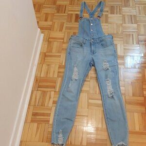 Guess bib overall distressed jeans